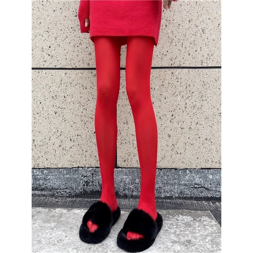 Meia Calça Fio 40 Cor Vermelho Adulto Feminina com Pés Grossa Térmica Flanelada Frio Moda inverno 2024
