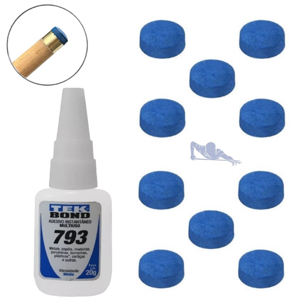 Sola de Couro Profissional Azul 11mm para Taco de Sinuca Bilhar Snooker + Cola para Sola Bilhar