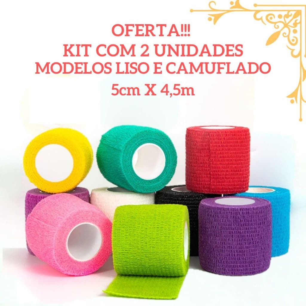 Kit 2 Bandagem Fita Elástica Thumb Tape Auto Aderente Faixa Cross Jiu Tattoo Lpo Proteção Pet