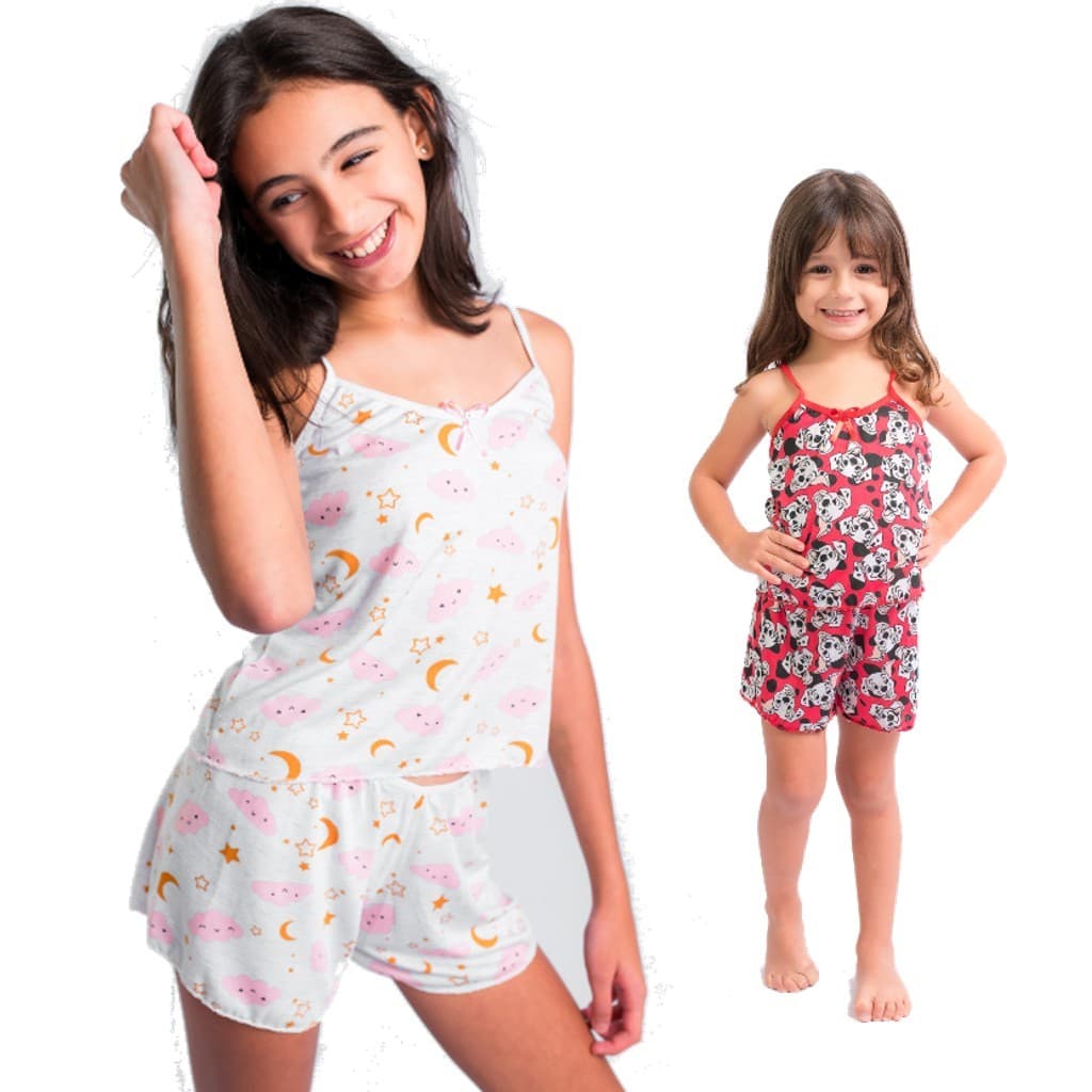 Kit 2 Pijama Infantil Conjunto Baby Doll Criança Juvenil Menina Tecido Premium