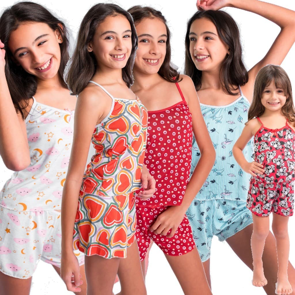 5 Pijama Infantil Conjunto Baby Doll Criança Juvenil Menina Tecido Premium