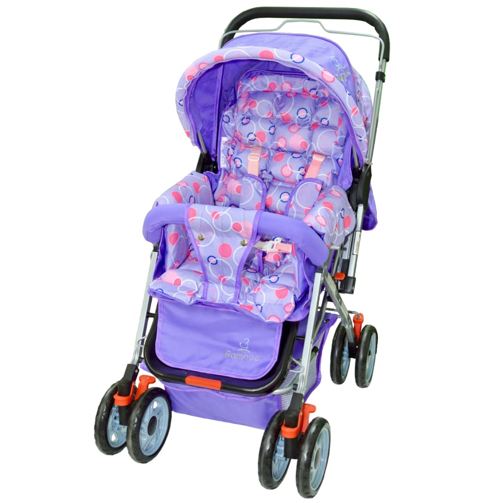Carrinho Bebê Passeio Menina Menino Reclinável Berço Alça Reversível com Mosquiteiro Lilás+Bolsa