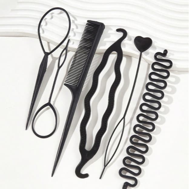 Conjunto de ferramentas de cabelo/trança de cabelo, cabeça esférica, botões de flores, pente de cabelo, trança de cabelo