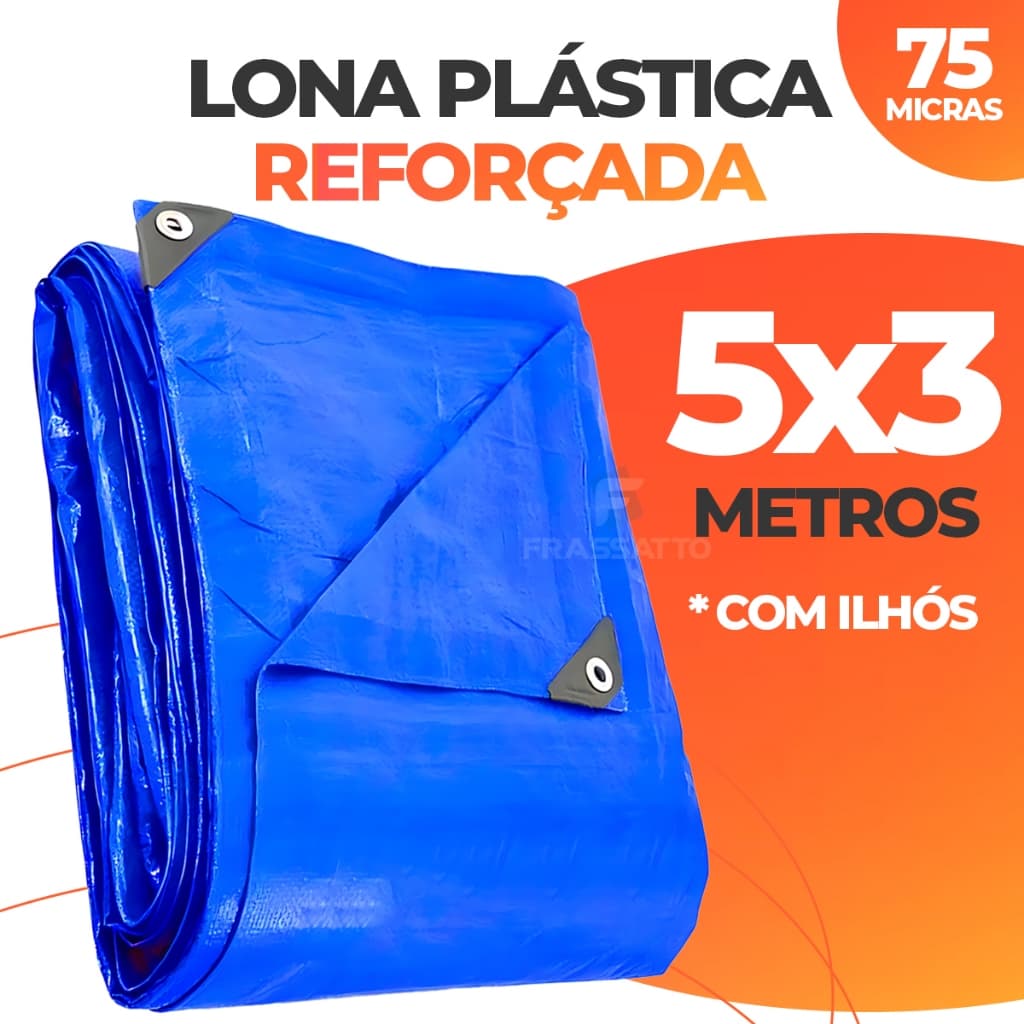 Lona 5x3 Plástica Reforçada Piscina Agricultura Carreta Construção Impermeável 75G Com Ilhós