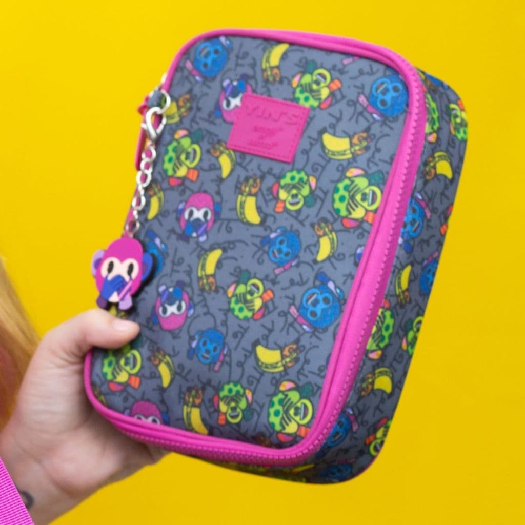 Estojo Escolar Box Grande Com 1 Divisória Carinhas Emoji Estampado Com Chaveiro