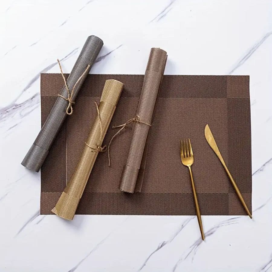 KIT 4 ou 6 Jogo Americano Retangular Metalizado em PVC Mesa Posta Sousplat