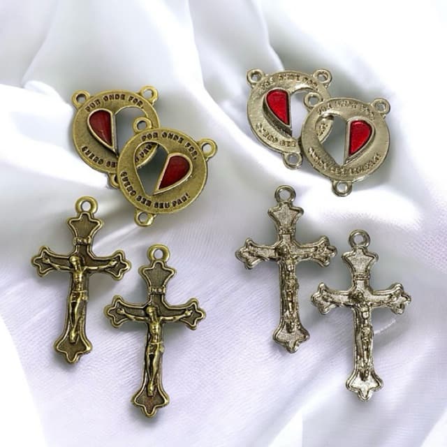 2 Pingente Entremeio + 2 Pingente Crucifixo p/ Terço de Casal