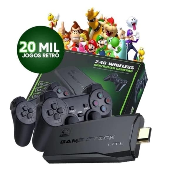 Video game Stick 4K Com 20000 Jogos 64gb 2 Controles Sem Fio Console Portatil Jogos Retro Video Game