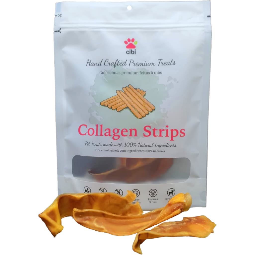 COLLAGEN STRIPS- Tiras de colageno 60G - Feitas de Orelha Suína - Articulações Fortes e Pelagem SaudáveI