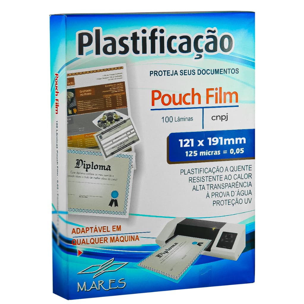 100 Folhas - Polaseal Plástico Para Plastificação Pouch Film CNPJ 121x191 0,05