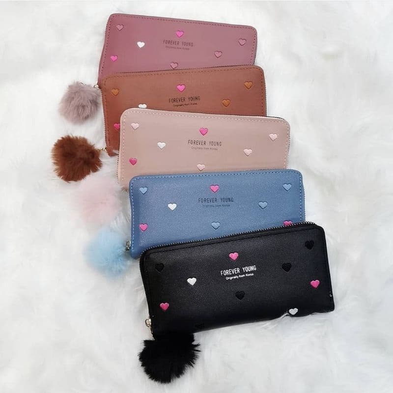 Carteira Feminina + alça de mão porta celular, com pompom, cartão, documento, moedas details Cód: Coração, Gr