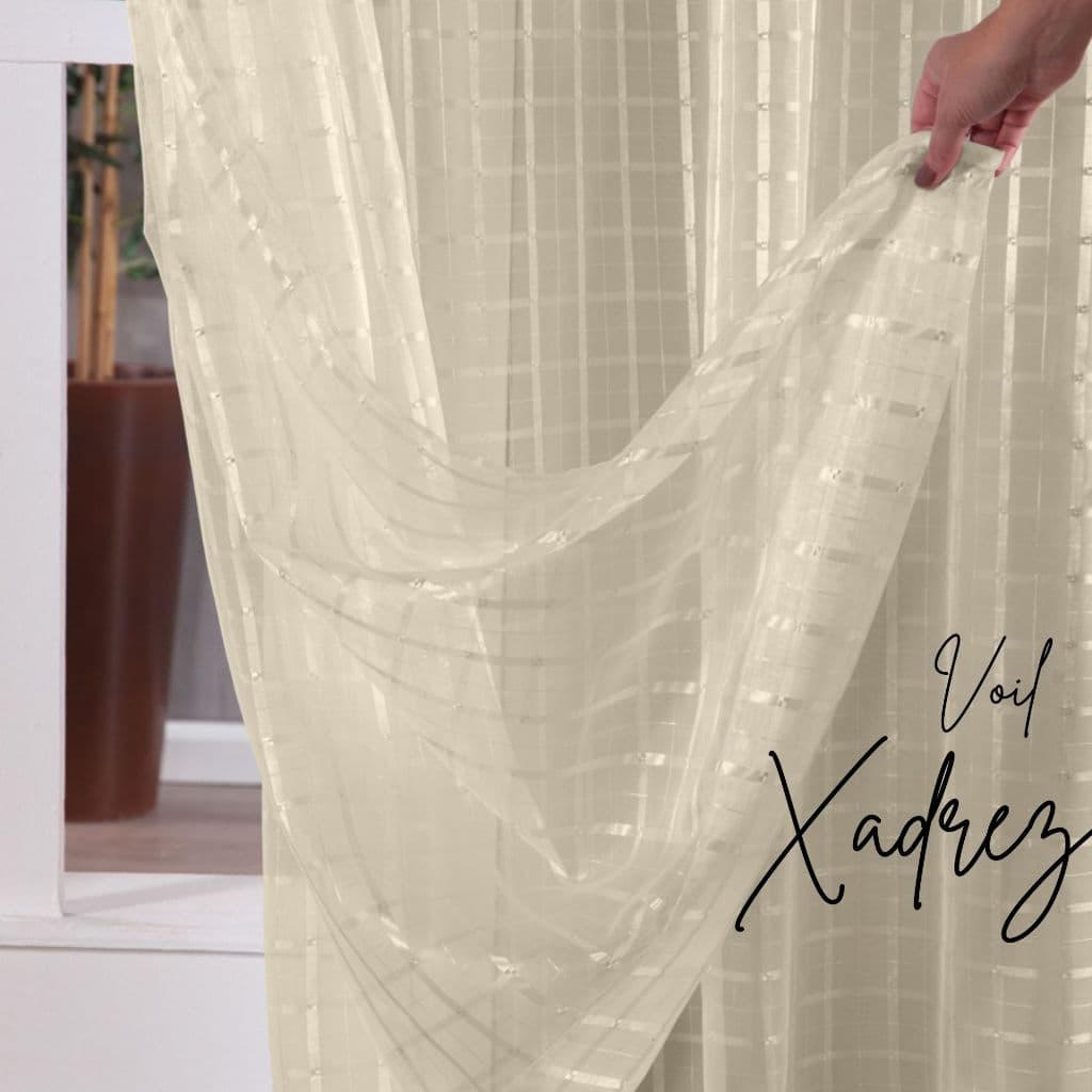 Cortina de Voil Xadrez para Sala e Quarto 3 Metros Cortina Janela de Voal