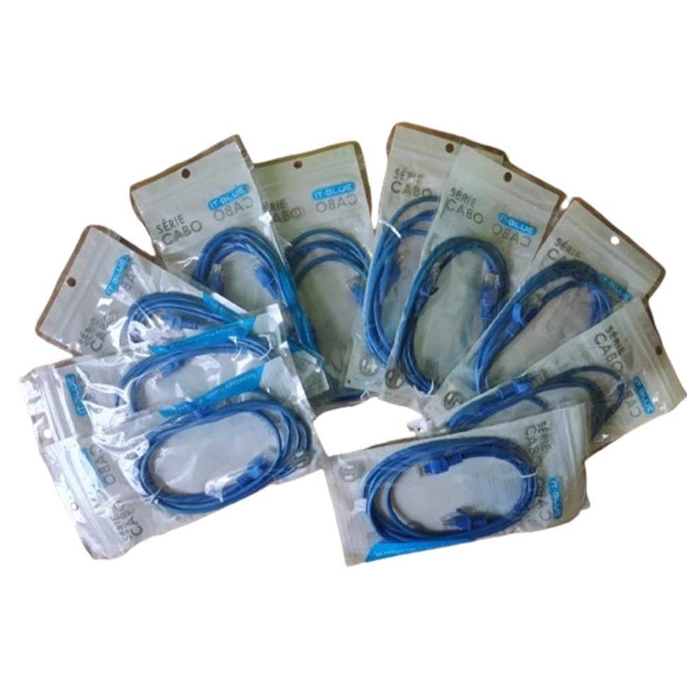 10 Unidades Patch Cord Cabo De Rede Rj45 Ethernet Lan Cat5e Azul 1,5 metros