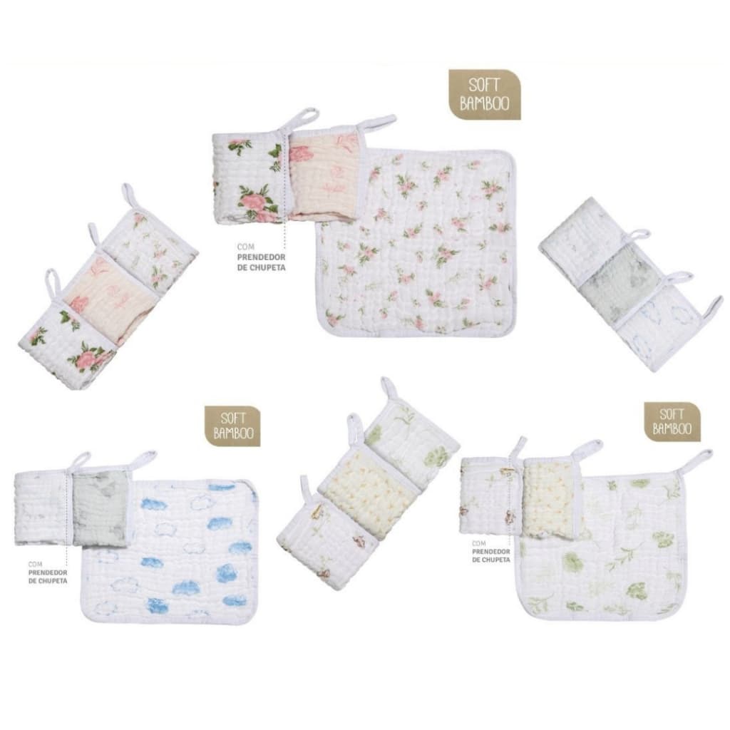 PANINHO DE BOCA SOFT BAMBOO MAMI C/PRENDEDOR DE CHUPETA -KIT C/03 UN-PANO DE BOCA BABETE P/BEBÊ PAPI