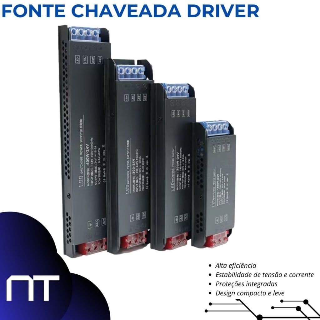 Fonte Chaveada Driver Slim Preta Compacta 12V 5A-10A-20A-30A-50A Driver Prático para LED E Som