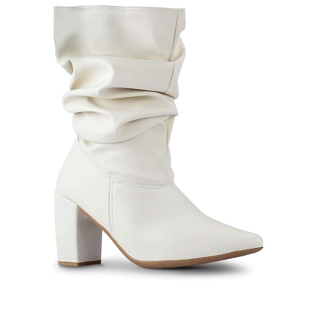 Bota Feminina Lumiss Slouchy Cano Médio Stretch Salto Alto Grosso Confortável Bico Fino Enrugada