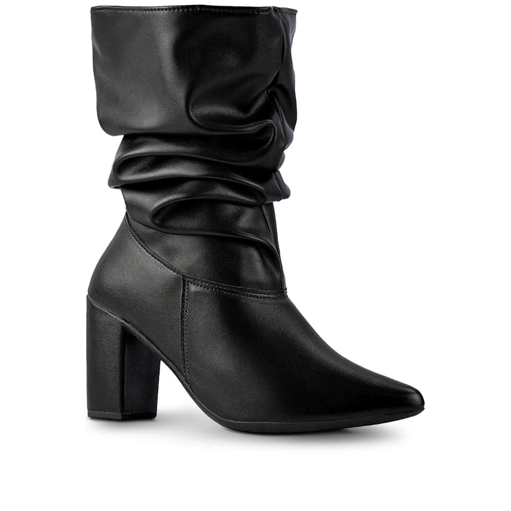 Bota Feminina Lumiss Slouchy Confortável Cano Médio Stretch Enrugado Salto Alto Grosso Bico Fino