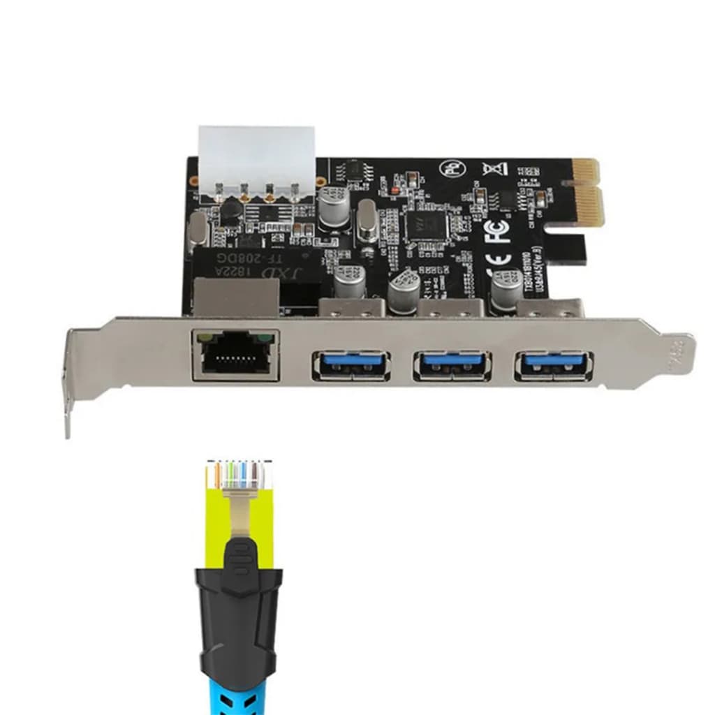 Placa De Rede rj45 10/100/1000mbps + USB 3.0 5gbps com 3 Portas Pci Express