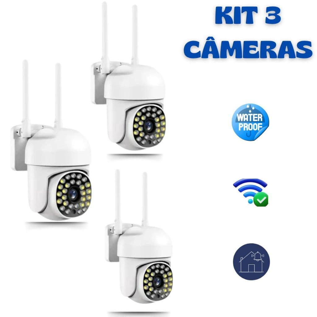 Kit 3 Câmera de Segurança 28Leds IP66 a Prova D'água Infravermelho Alarme App YOOSEE E ICSEE Bivolt