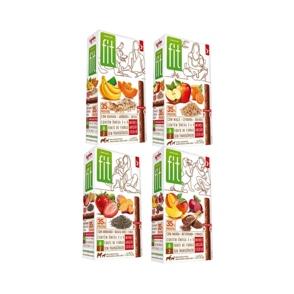 Petisco Para Cães Spin Pet Stick Fit Palito Morango Maçã Manga Banana Kit 4 Ou 8 Caixas