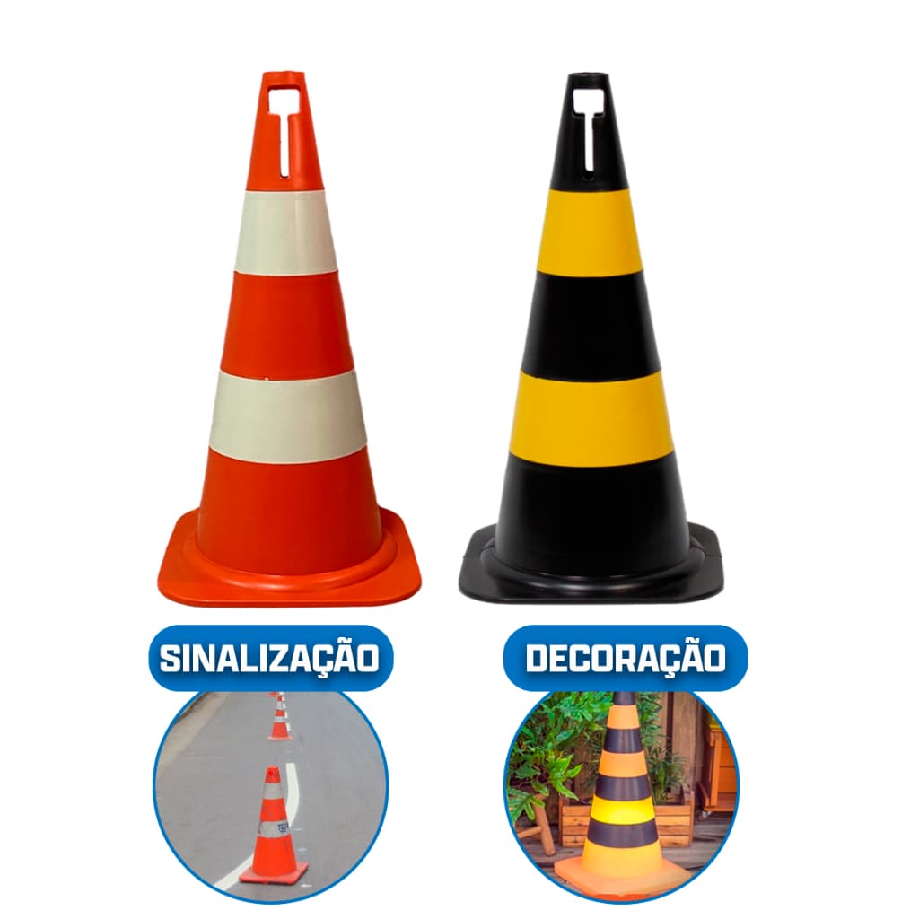 Cone De Trânsito Sinalização Decoração 50cm Branco Laranja Preto Laranja