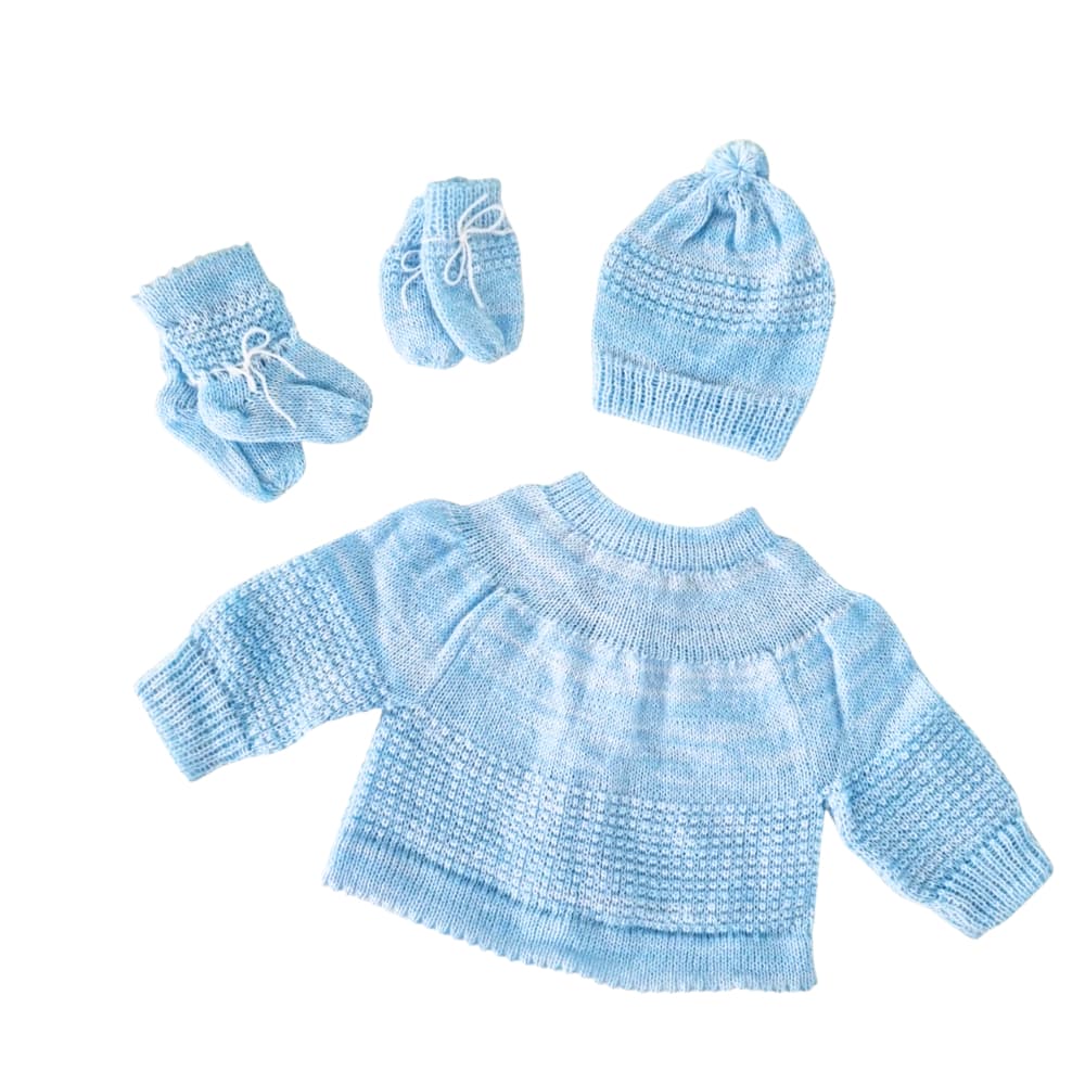 CASACO BEBÊ RECÉM NASCIDO MENINA OU MENINO COM KIT DE GORRO, LUVA E SAPATO - LÃ - TRICÔ