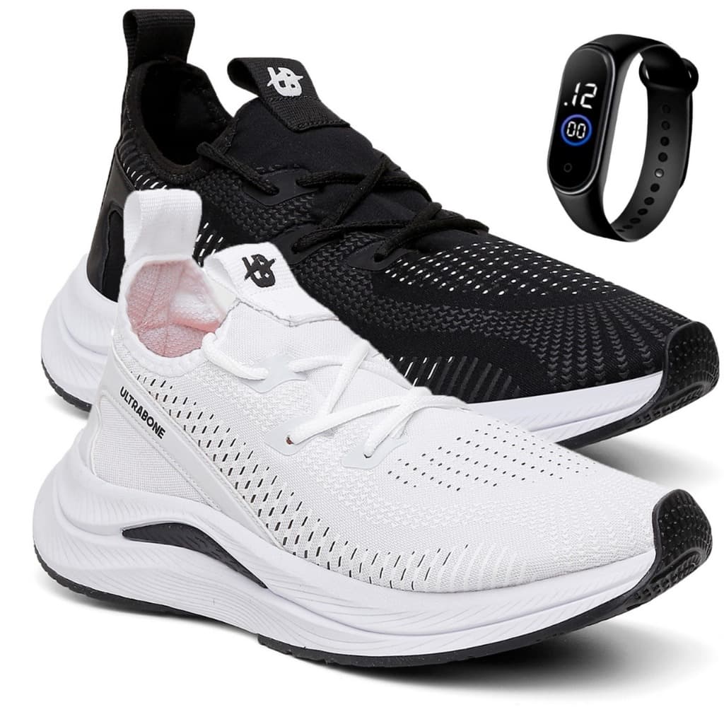 Kit 2 Pares Tênis De Academia Esportivo Corrida Fitness + Relógio Digital
