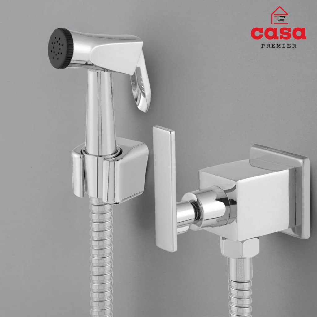 Ducha Higiênica Quadrada Banheiro Lavabo Flexível 1,20m 100% Metal Canopla Inox 1/4 de Volta Luxo