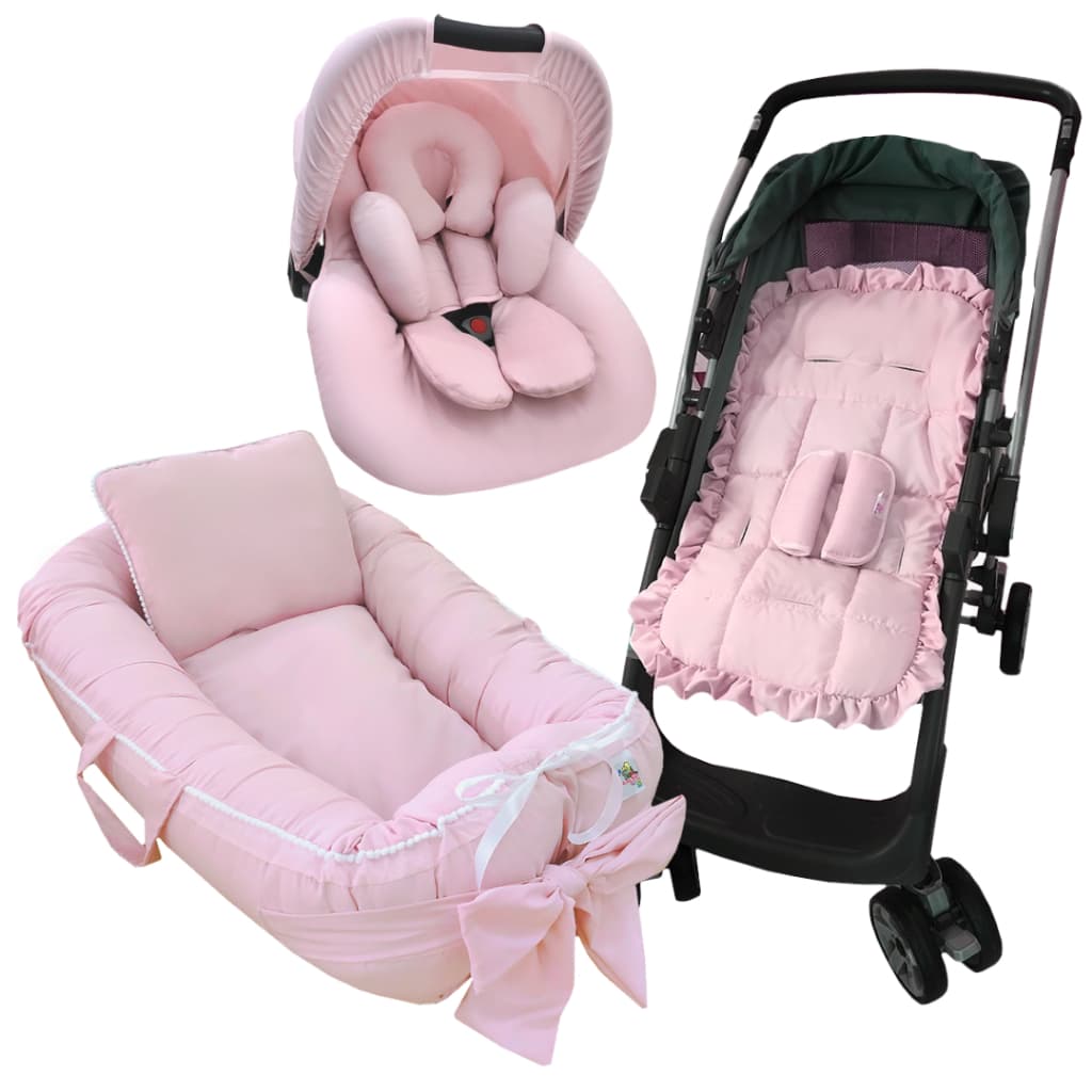 Kit 6 Peças - Ninho Redutor, Capa de Bebe Conforto com Capota Solar, Cinto, Apoio e Capa de Carrinho