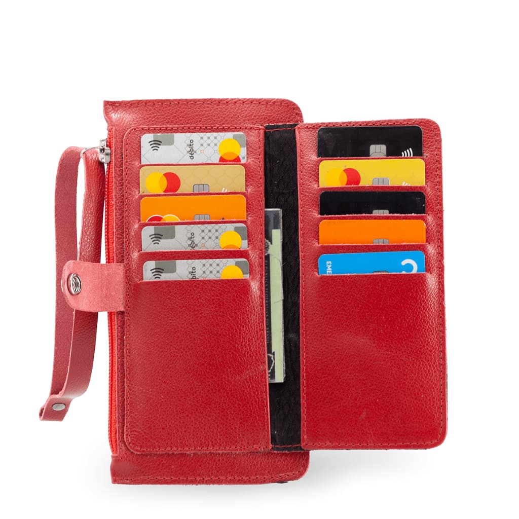 Carteira de Mão Feminina Grande Em Couro Legitimo Zíper Para Celular