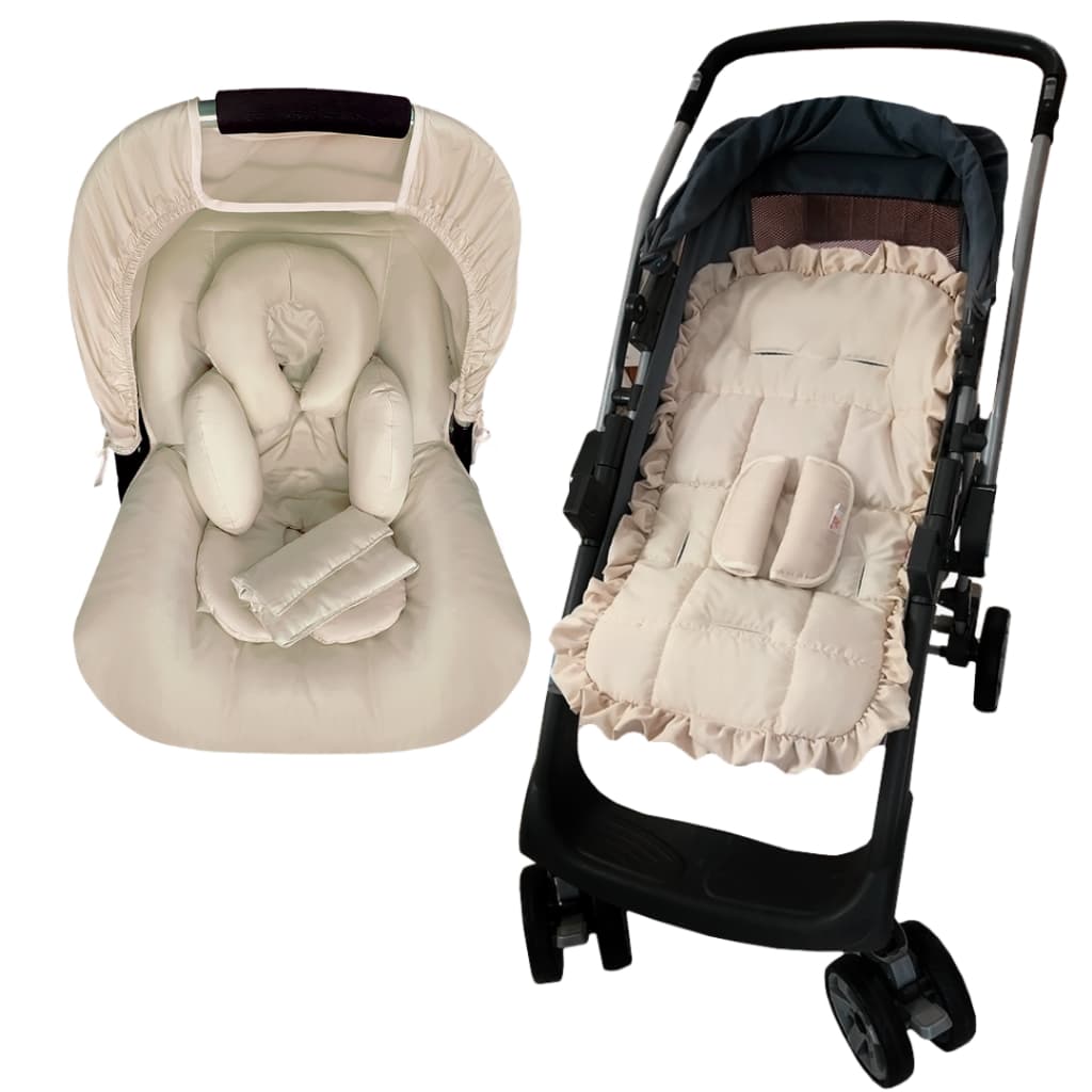 Capa de Carrinho + Capa de Bebê Conforto com Capota solar + Apoio Redutor e Protetores de Cinto