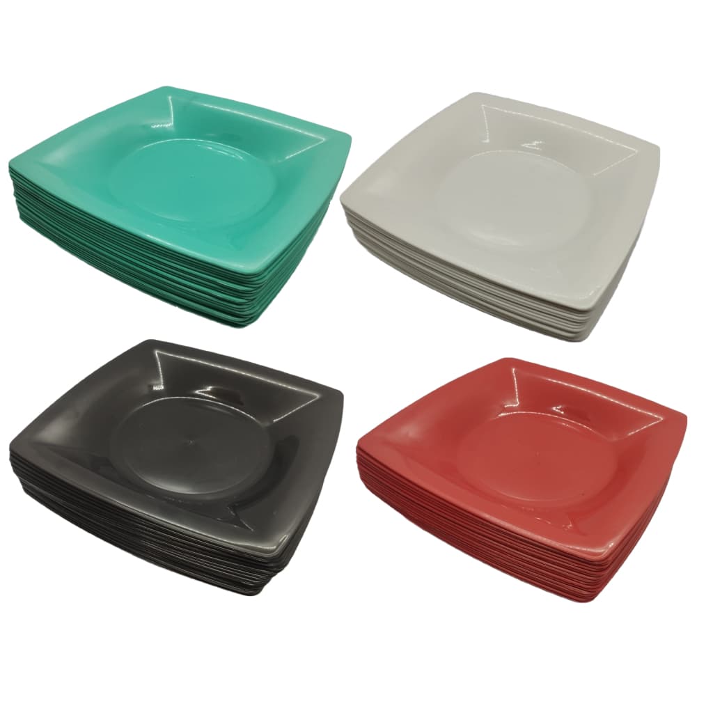 Kit  Pratos Quadrados Fundos Plástico Reutilizável Modelo 2 - Refeições Festas Lanches