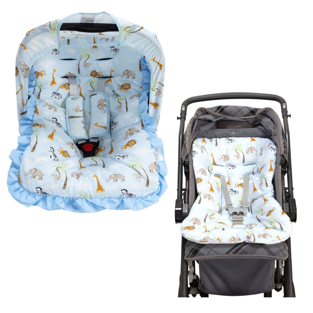 KIt 5 Peças Capa Bebê Conforto+Capota Protetora+Protetores de Cinto+ Capa de Carrinho Tecido 100% Algodão