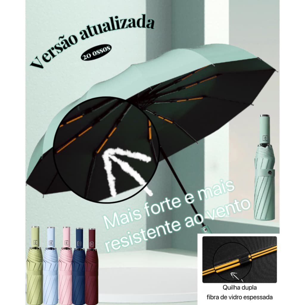 Guarda-Chuva Automático - Dupla Vareta Reforçada, Resistente ao Vento e Chuva, com Proteção UV
