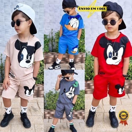 Conjunto Masculino Infantil Camisa e Bermuda Dry Fit Roupa Menino de Verão