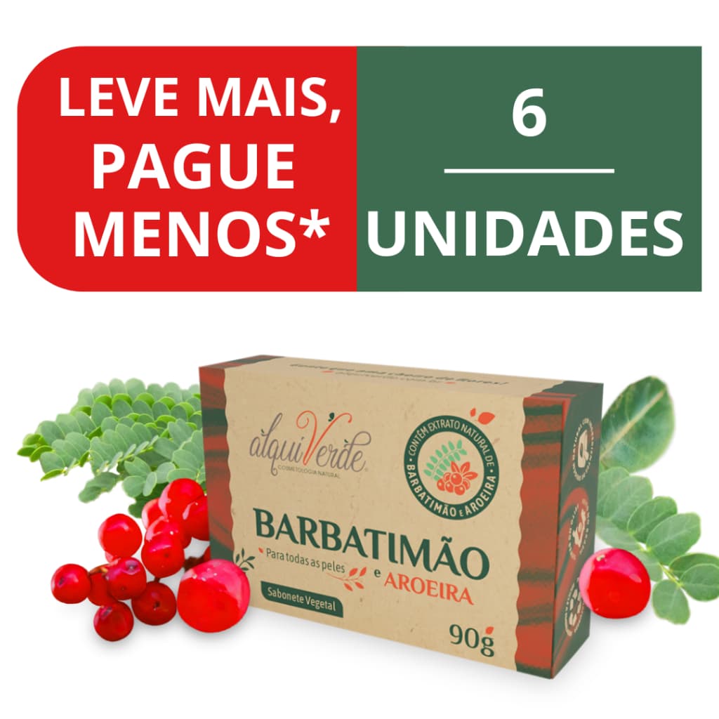 KIT 6 Sabonete em Barra de Barbatimão/Aroeira  | Com 6 Unidades de 90g cada Leve Mais Por Menos