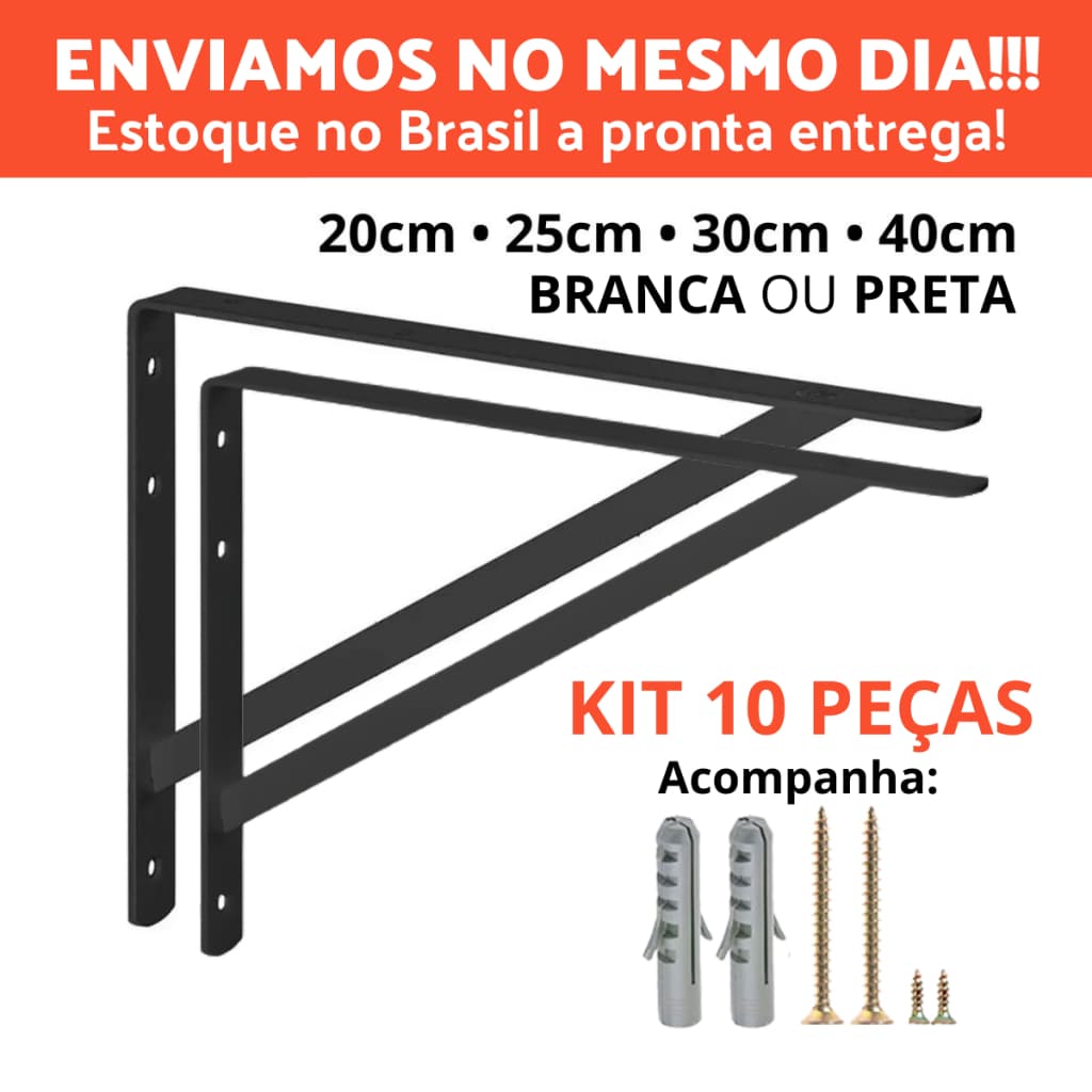 Kit Mãos Francesas 20cm 25cm 30cm 40cm Suporte De Prateleira Tampo De Mesa E Bancada + Kit de Parafusos