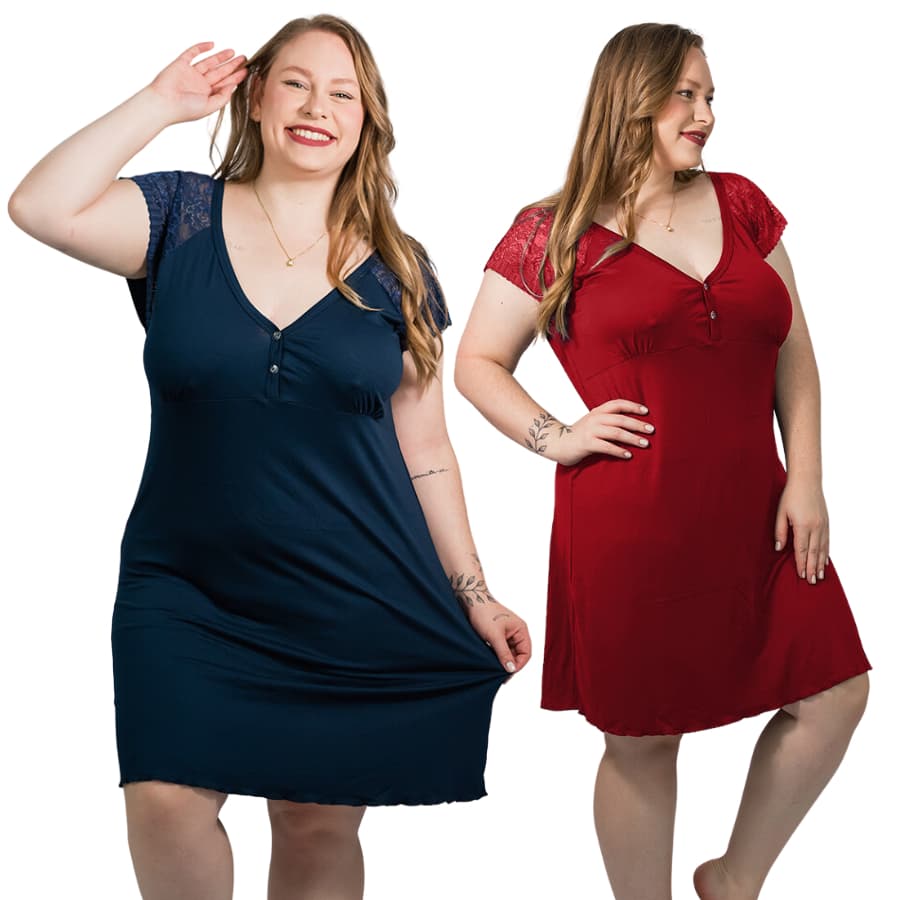 Kit com 2 Camisolas Plus Size Mais Confortáveis Viscose Vestido Camiseta Amamentação Maternidade