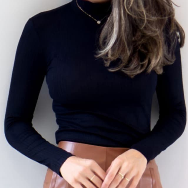 Blusa De Frio Gola Alta Manga Longa Canelada Moda Feminina