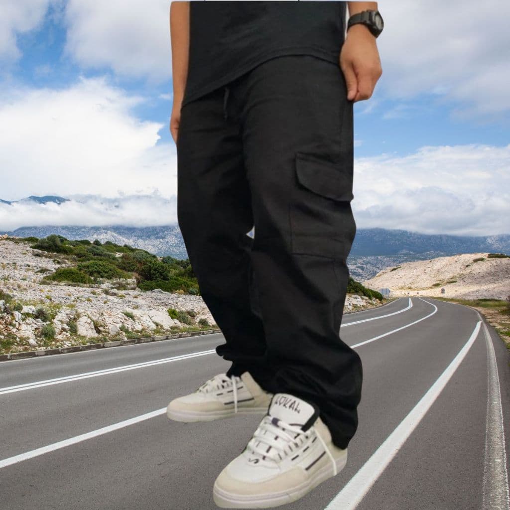 Calças Cargo masculino Roupas Masculinas elegante 6 Bolsos skate Larga Fechamento Cordão