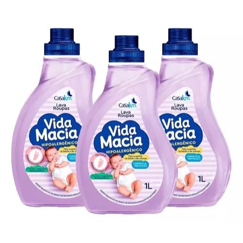 Kit Com 3 Unidade Lava Roupas Bebês Líquido Crianças Vida Macia 1LT