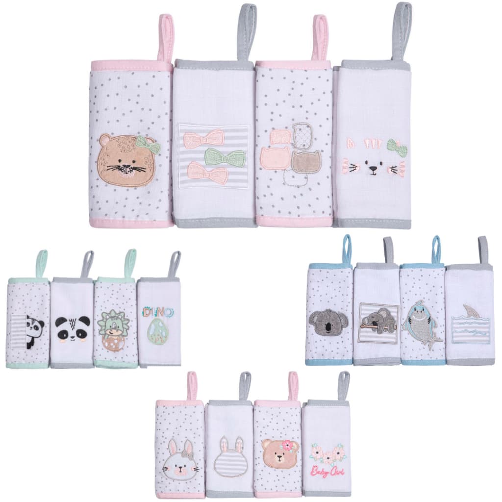 PANINHO DE BOCA SOFT PAPI FRIENDS FORRO EM MALHA C/ PRENDEDOR KIT C/4 UN BORDADO P/BEBE LUXO MACIO