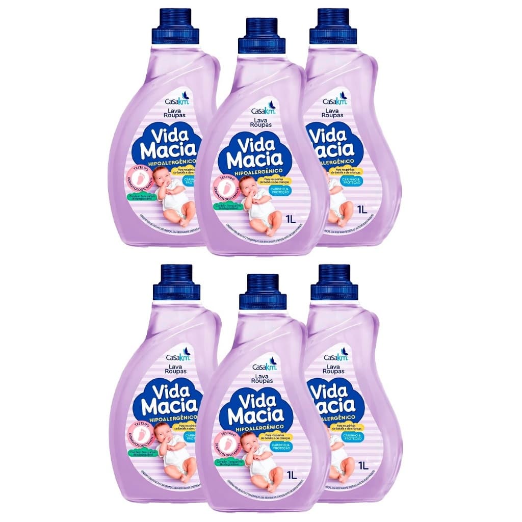 Kit Com 6 unidade Lava Roupas Líquido Crianças Vida Macia 1LT