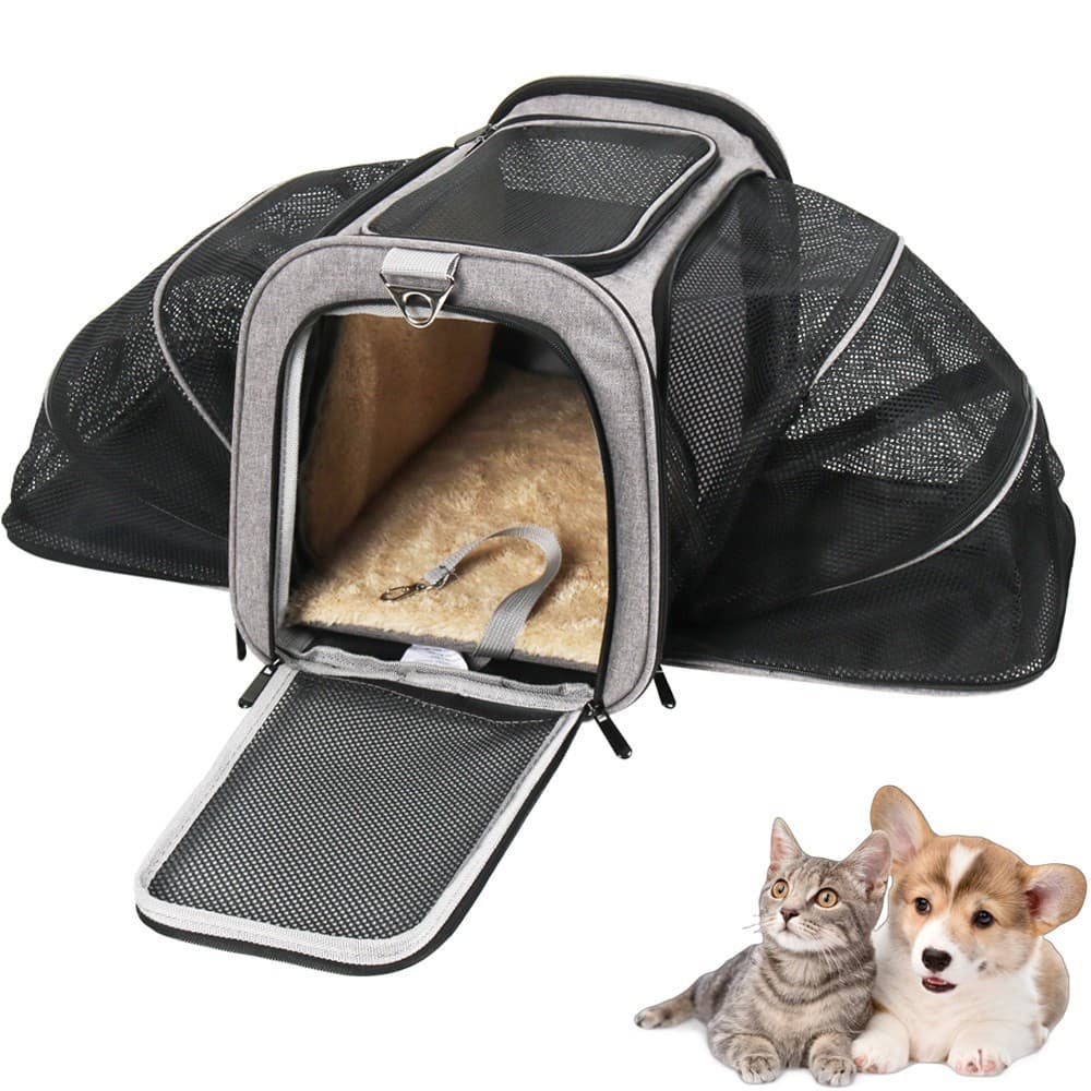 Mochila Pet Bolsa de Transporte Expansível Viagem Cachorro Gato Avião Carro Pet Bag Caixa