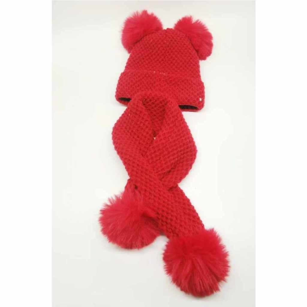 kit infantil touca + cachecol com pom pom forrada