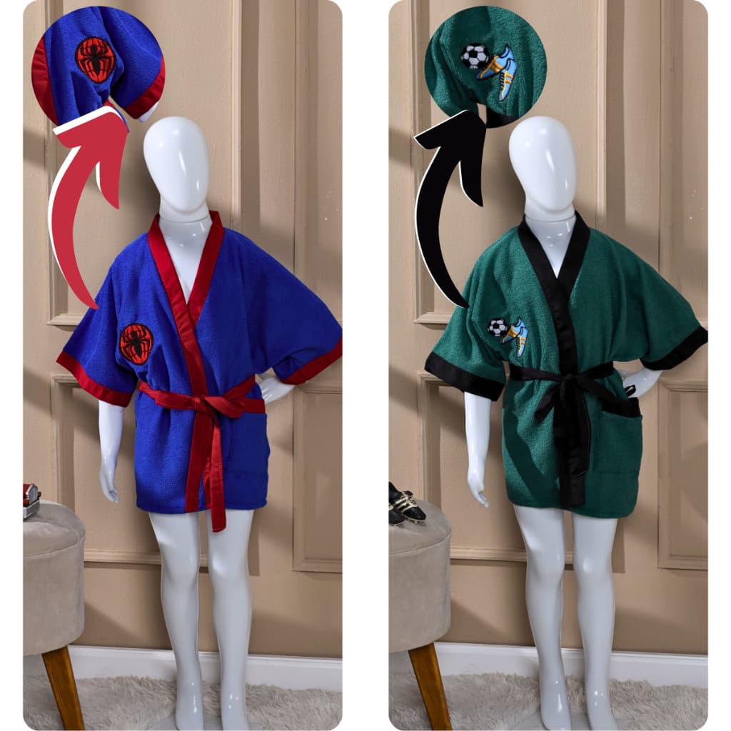 Roupão Infantil Meninos Adolescente Personagens Tecido Felpudo e Atoalhado Bordado 100% Poliéster