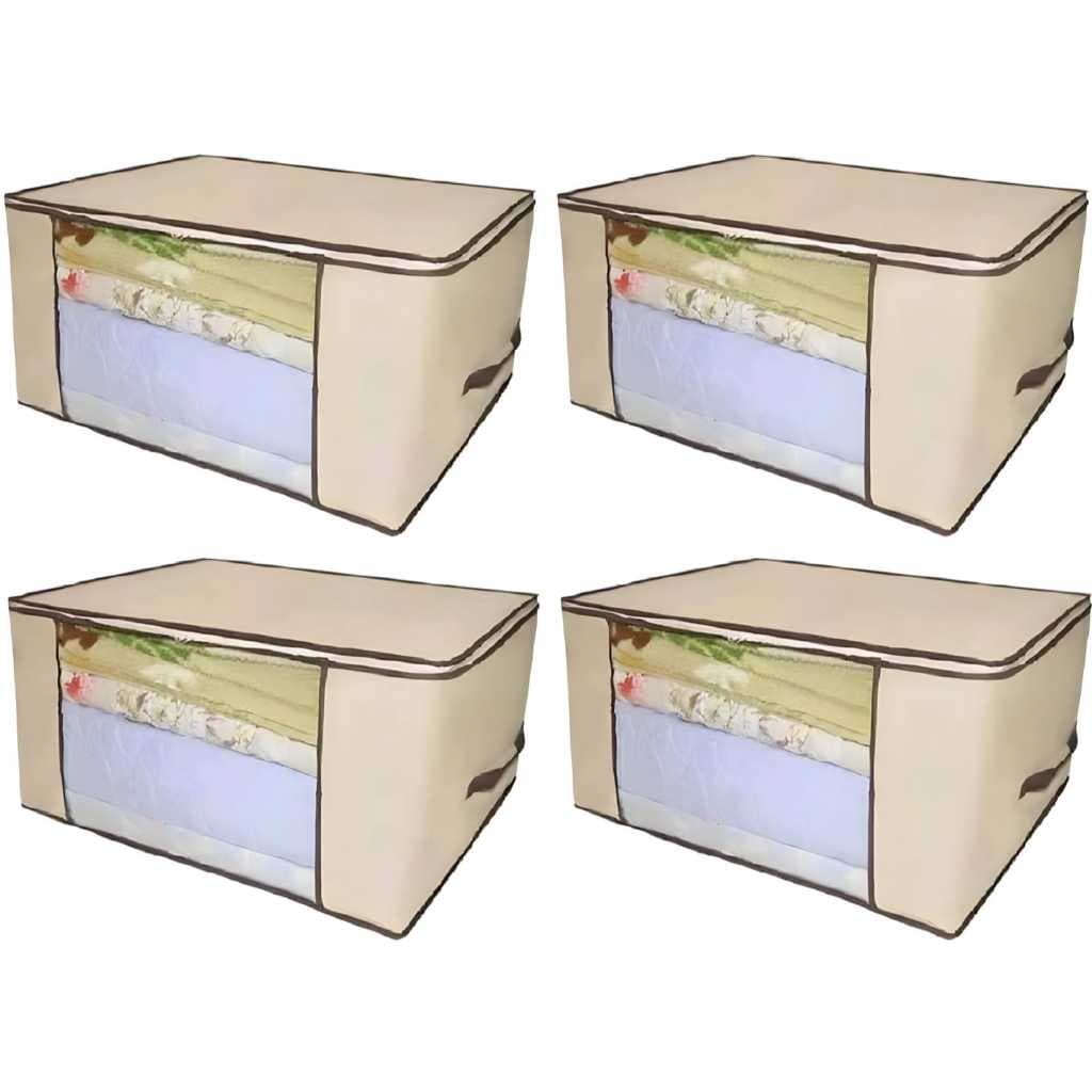 Kit 4 Organizadores Marfim Com Zíper 60x45x30cm Multiuso - Envio Já!