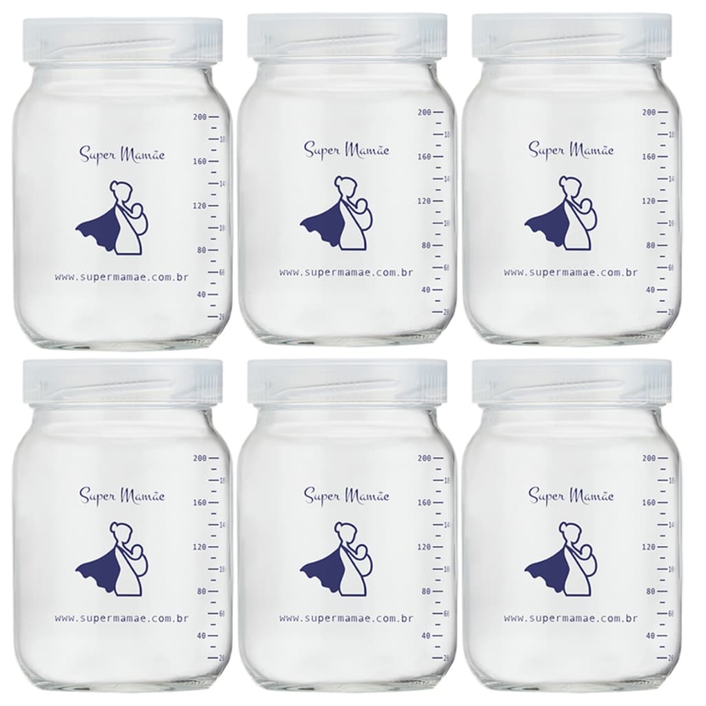 Kit 6 Frasco Vidro Armazenar Leite Materno - Graduação 200ml