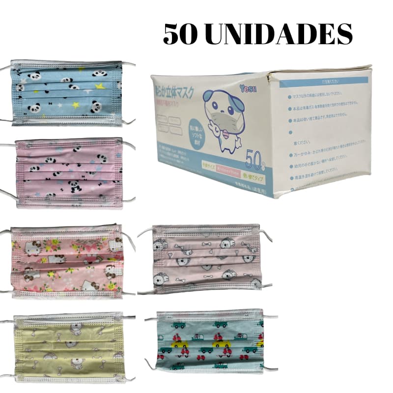 Mascara Descartável 50 unidades caixa Estampada Infantil Divertida Proteção Tripla