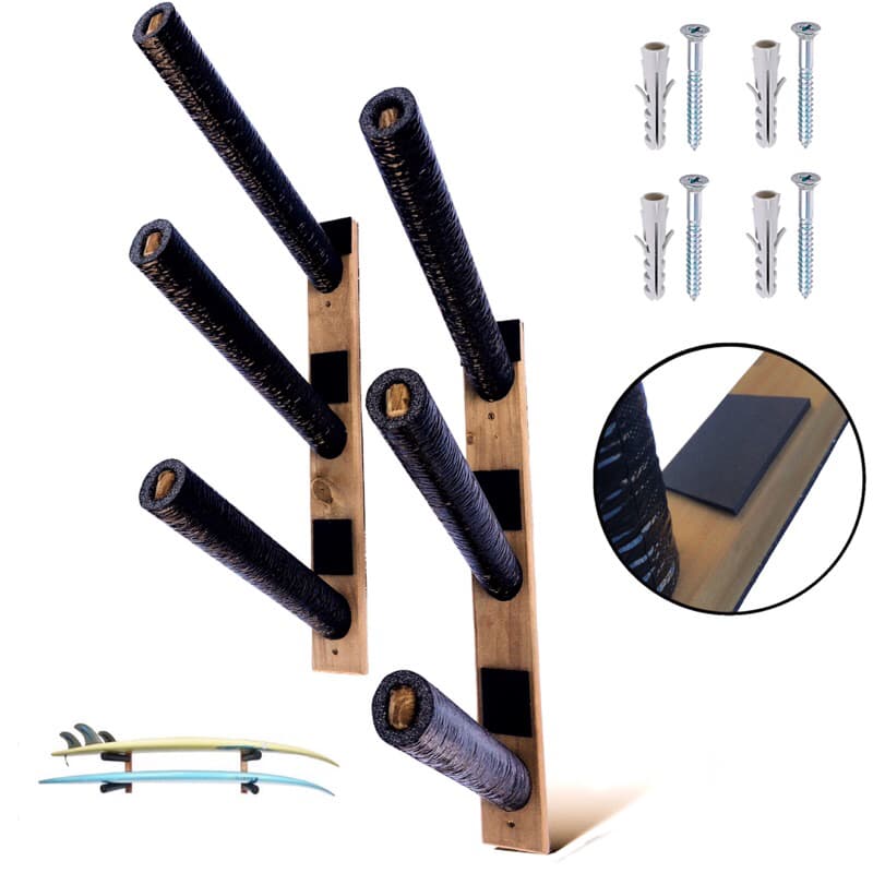 suporte de parede inclinado para 3 pranchas de surf acabamento Top